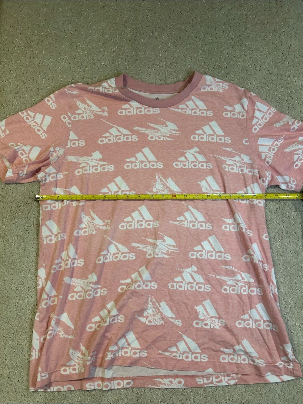 Adidas Shirt Mens Large Pink White All Over Logo Graphic Tee T-Shirt Athletic